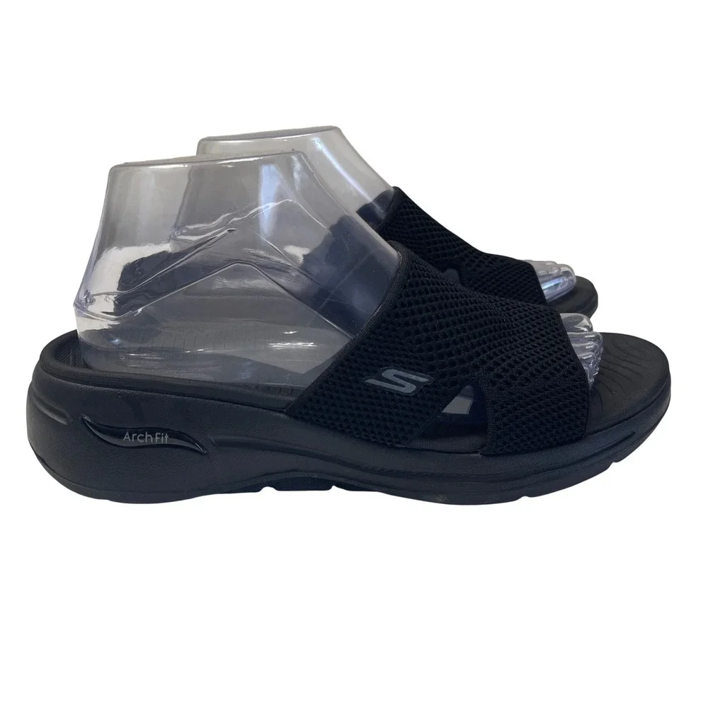 Skechers Go Walk Arch Fit Slide Sandals 8 Black Comfort Walking Shoes 140224